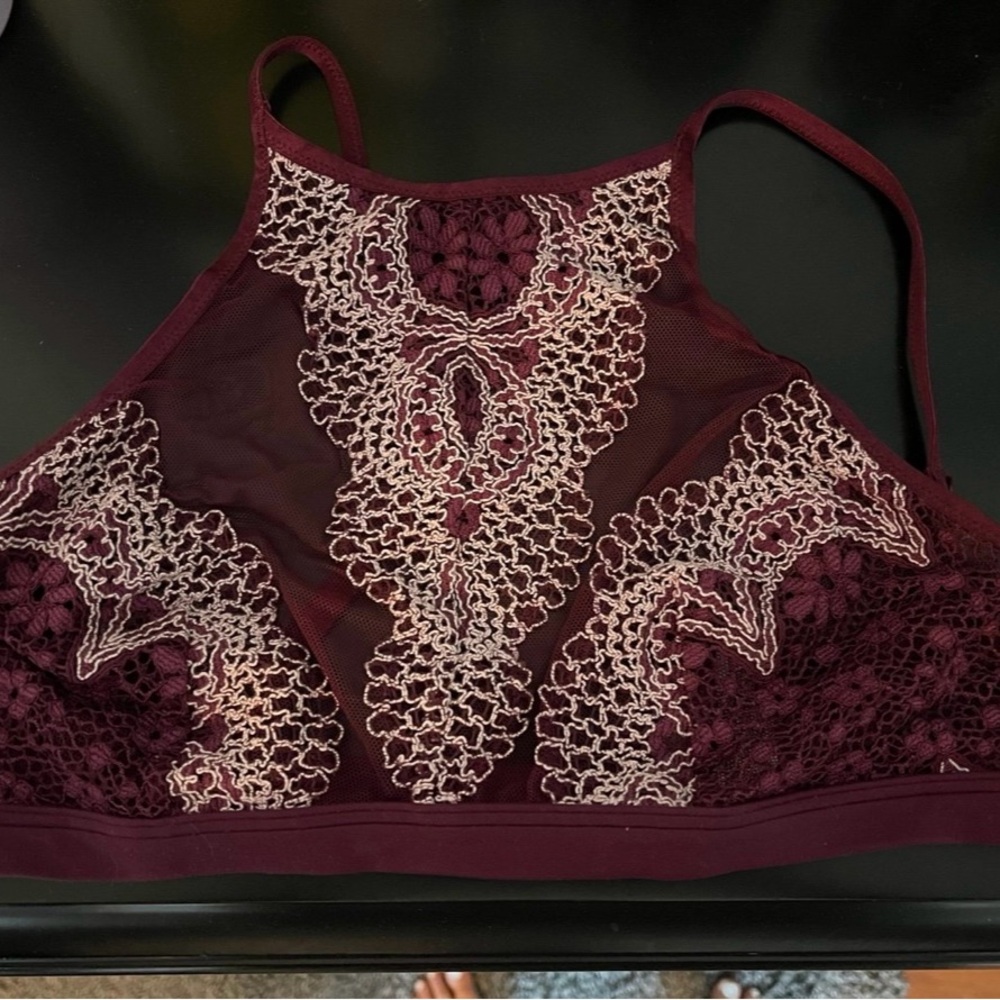 Victoria's Secret Burgundy Lace High-Neck Bralette